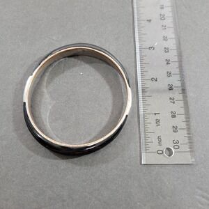 Black Enamel Silver Tone Bangle Bracelet Vintage Minimalist